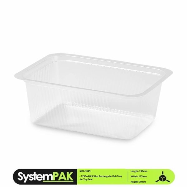 1250ml 190x137x70mm Large Rectangular Top Seal Trays
