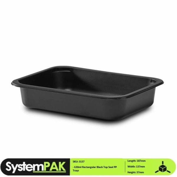 187x137x37mm 630ml Rectangular Black Trays