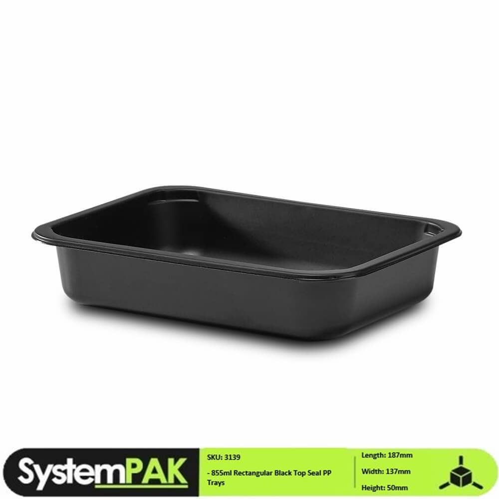 187x137x50mm 855ml Rectangular Black Tray