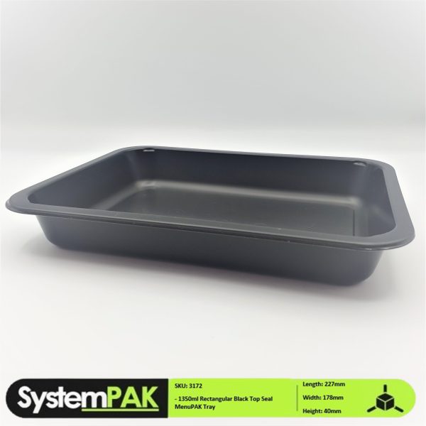 227x178x40mm 1070ml Black Rectangular Tray