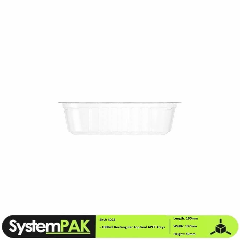 1000ml 190x137x50mm Transparent Rectangular Trays