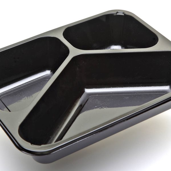 227x178x43mm 1025ml Black CPET Trays with 3 Cavities - dual ovenable