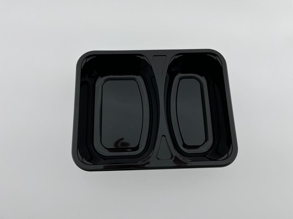 227x178x43mm 1065ml Black CPET Trays with 2 Cavities - dual ovenable