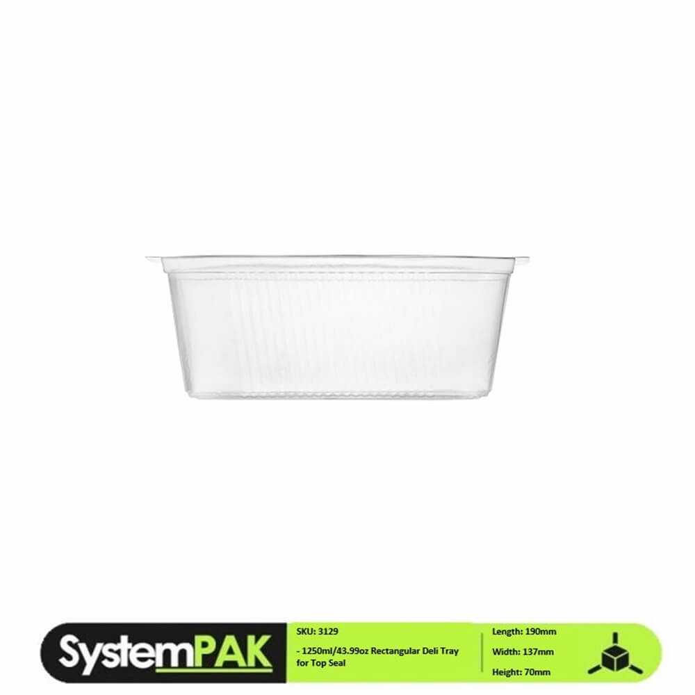 1250ml 190x137x70mm Large Rectangular Top Seal Trays