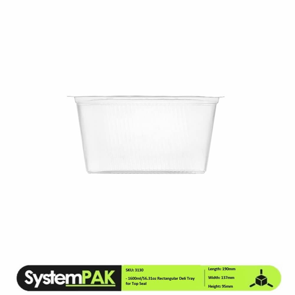 1600ml 190x137x95mm Large Rectangular Top Seal Trays