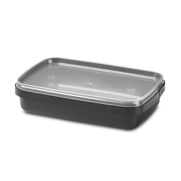 750ml Rectangular Black Tamper Evident Containers and Clear Lids
