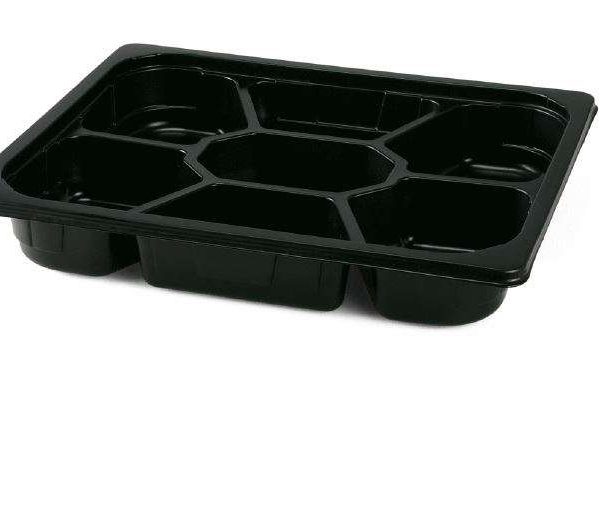 320x265mm 2500ml Black 7 Cavity Half Gastro Trays