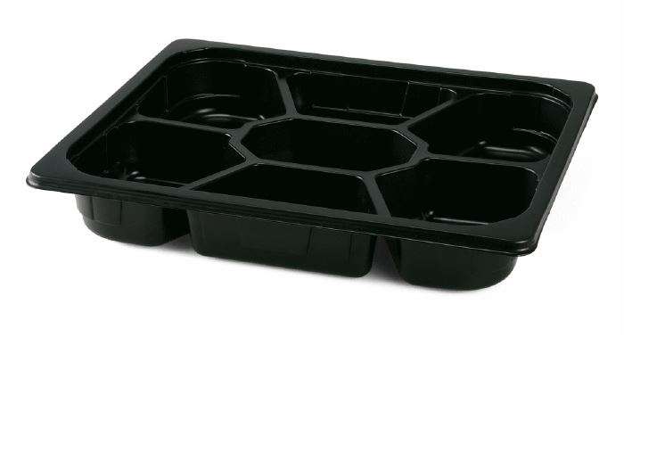 320x265mm 2500ml Black 7 Cavity Half Gastro Trays