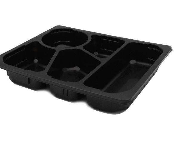 320x265mm 2500ml Black 5 Cavity Half Gastro Trays