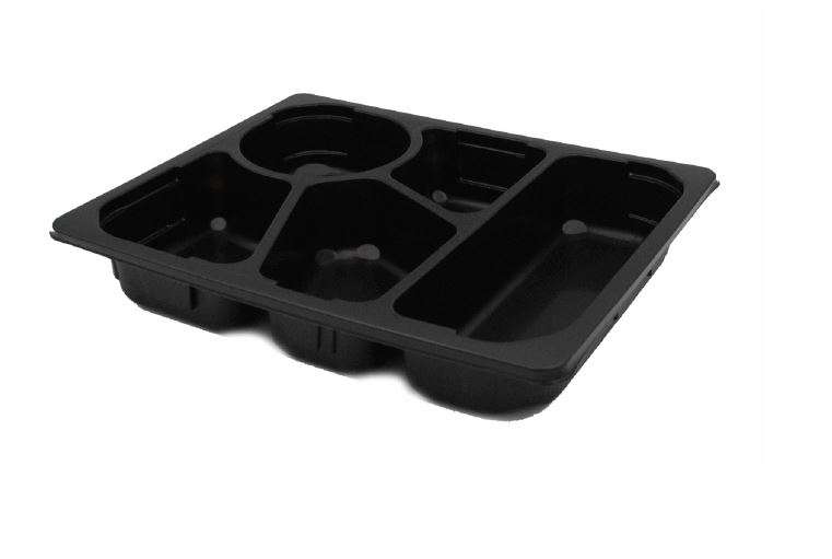 320x265mm 2500ml Black 5 Cavity Half Gastro Trays