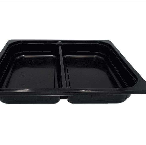 320x265mm 2430ml Black 2 cavity 50/50 Half Gastro Trays