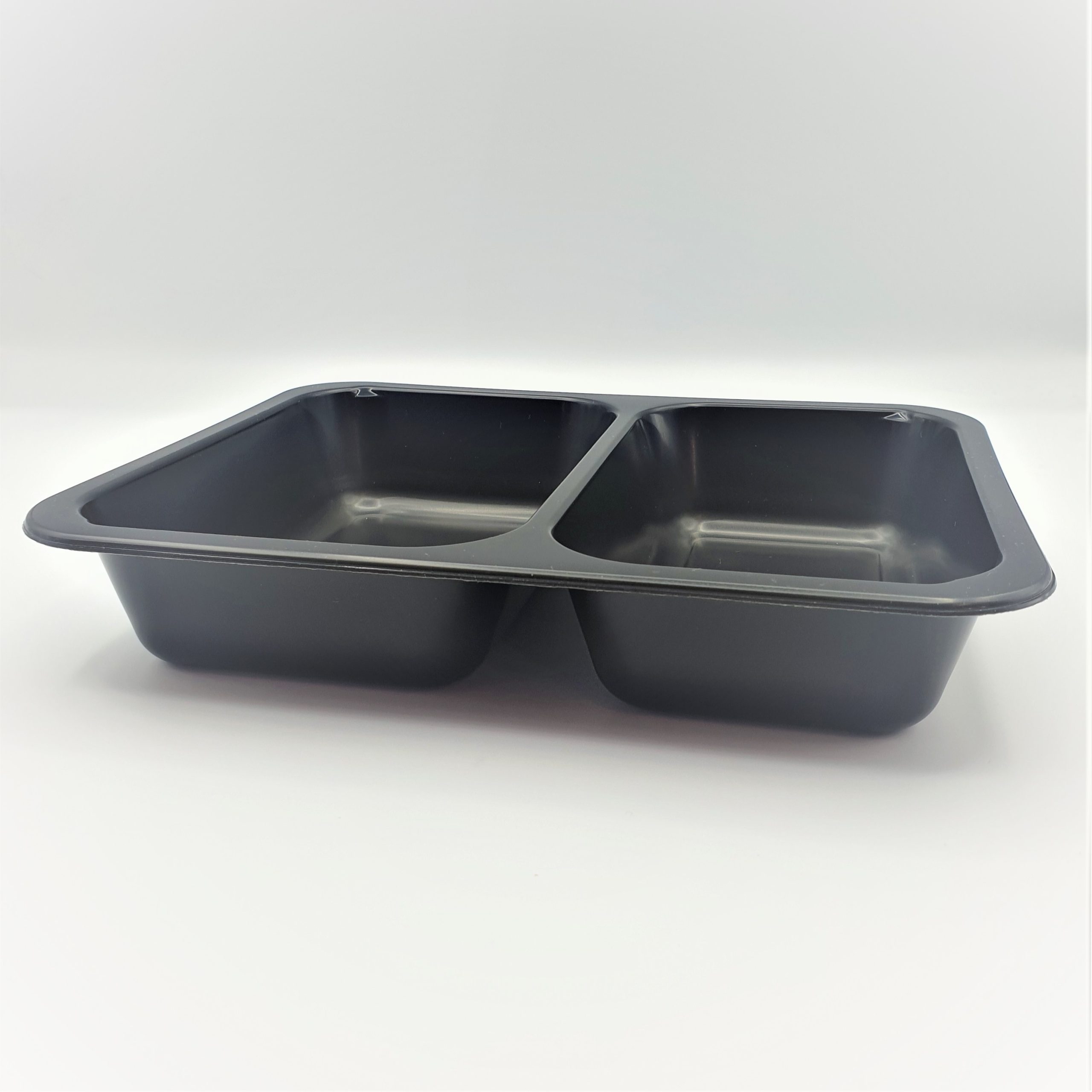 227x178x40mm 1090ml Black Rectangular Trays - 2 Cavity