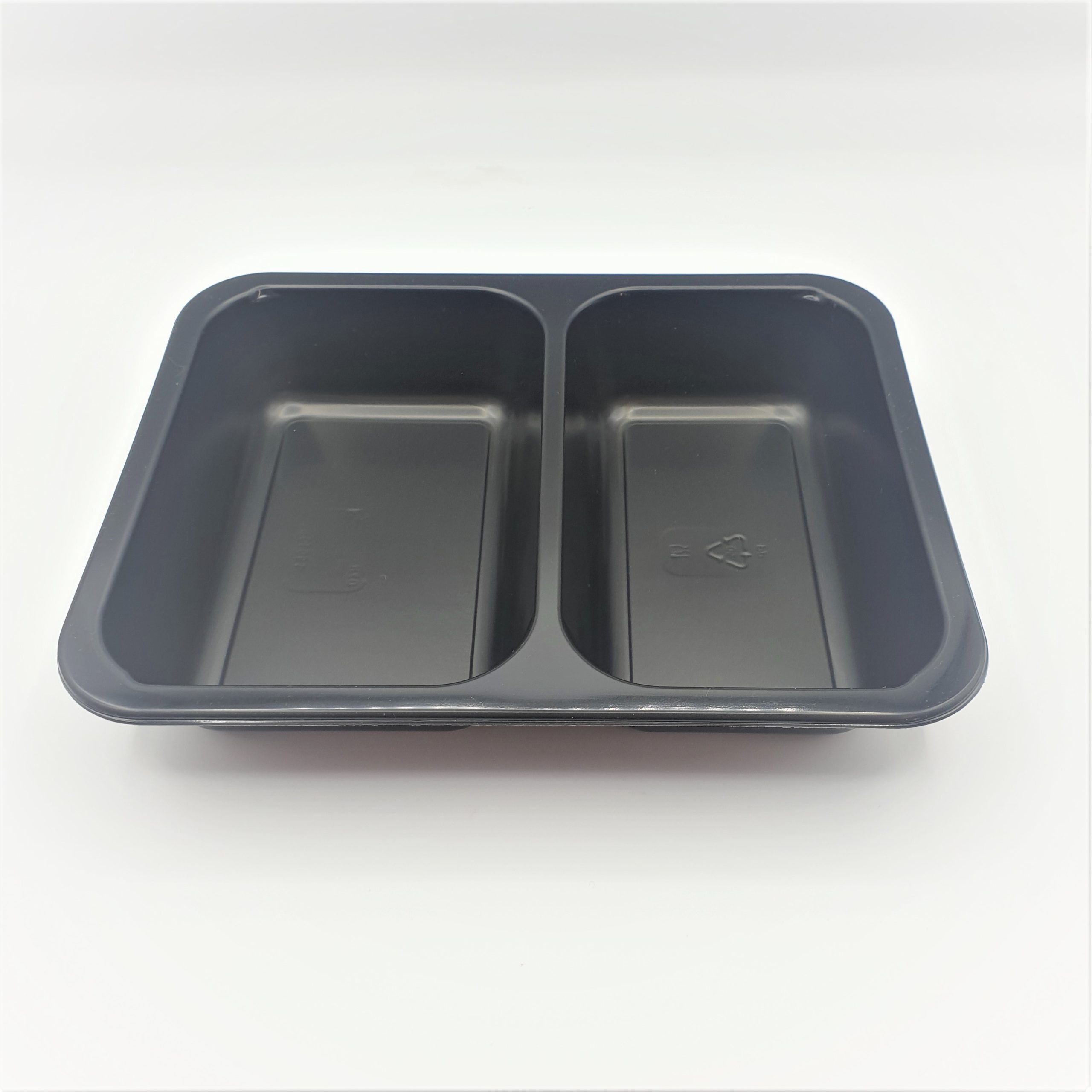 227x178x40mm 1090ml Black Rectangular Trays - 2 Cavity
