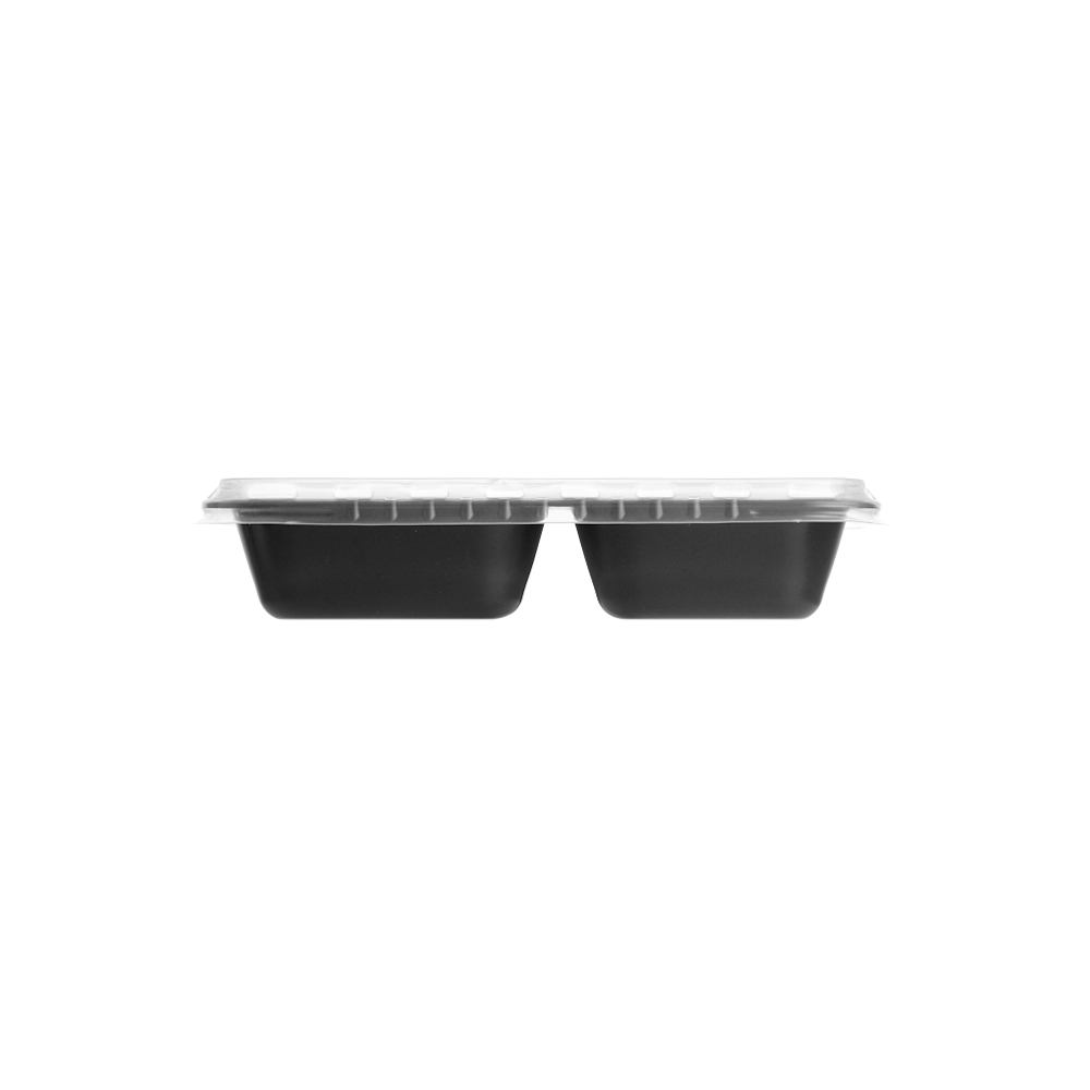 227x178x40mm 1090ml Black Rectangular Trays - 2 Cavity