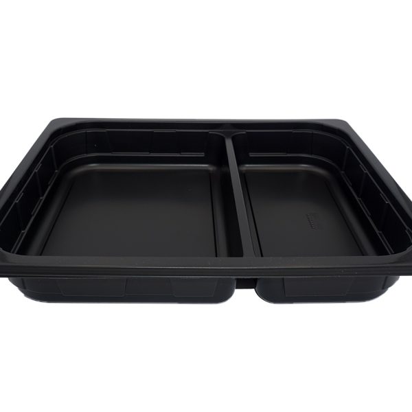 320x265mm 2450ml Black 2 cavity 60/40 Half Gastro Trays