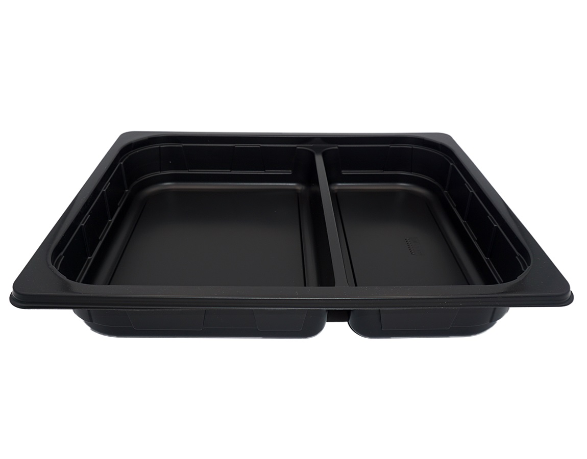 320x265mm 2450ml Black 2 cavity 60/40 Half Gastro Trays